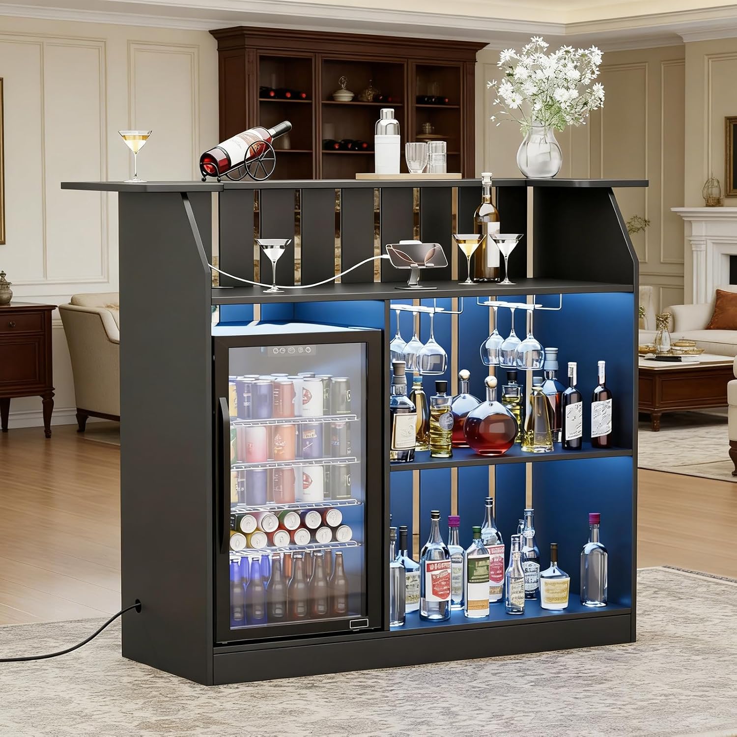 Home Bar And Fridge - U-vormige bartafel, thuisbarunit met koelruimte, 4-laags