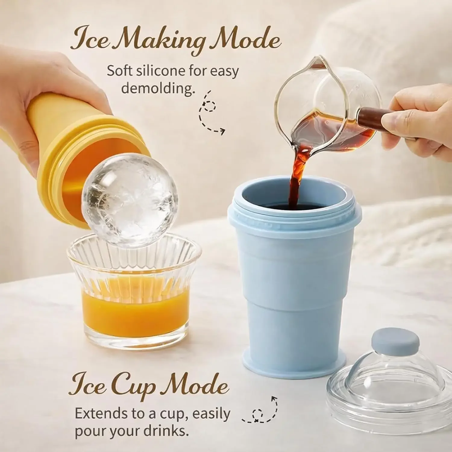 Ice Mold Sphere - 2-in-1 opvouwbare siliconen ijsbalbeker, herbruikbare draagbare