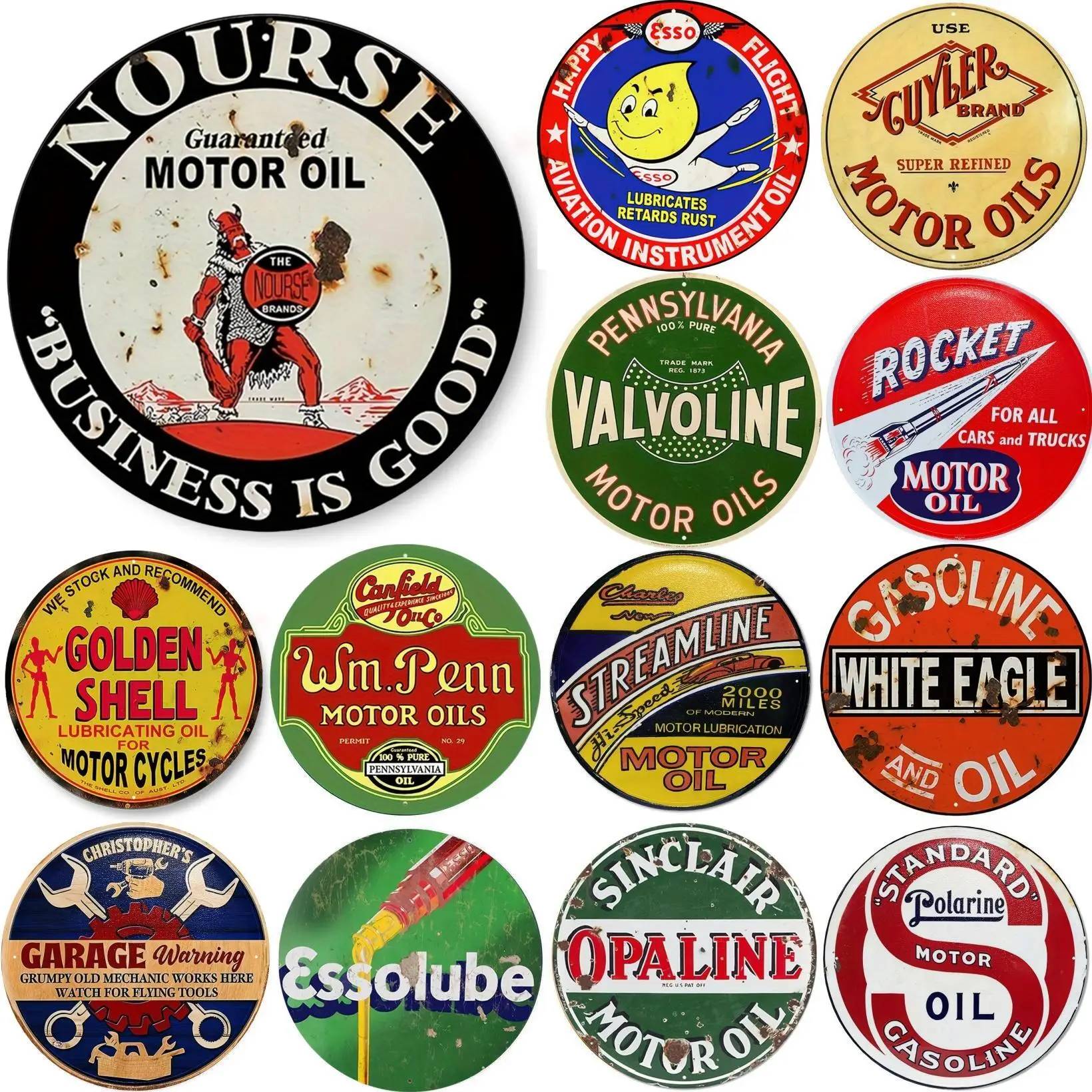 Home Bar And Restaurant - Vintage Motorolie Teken Ronde Metalen Aluminium