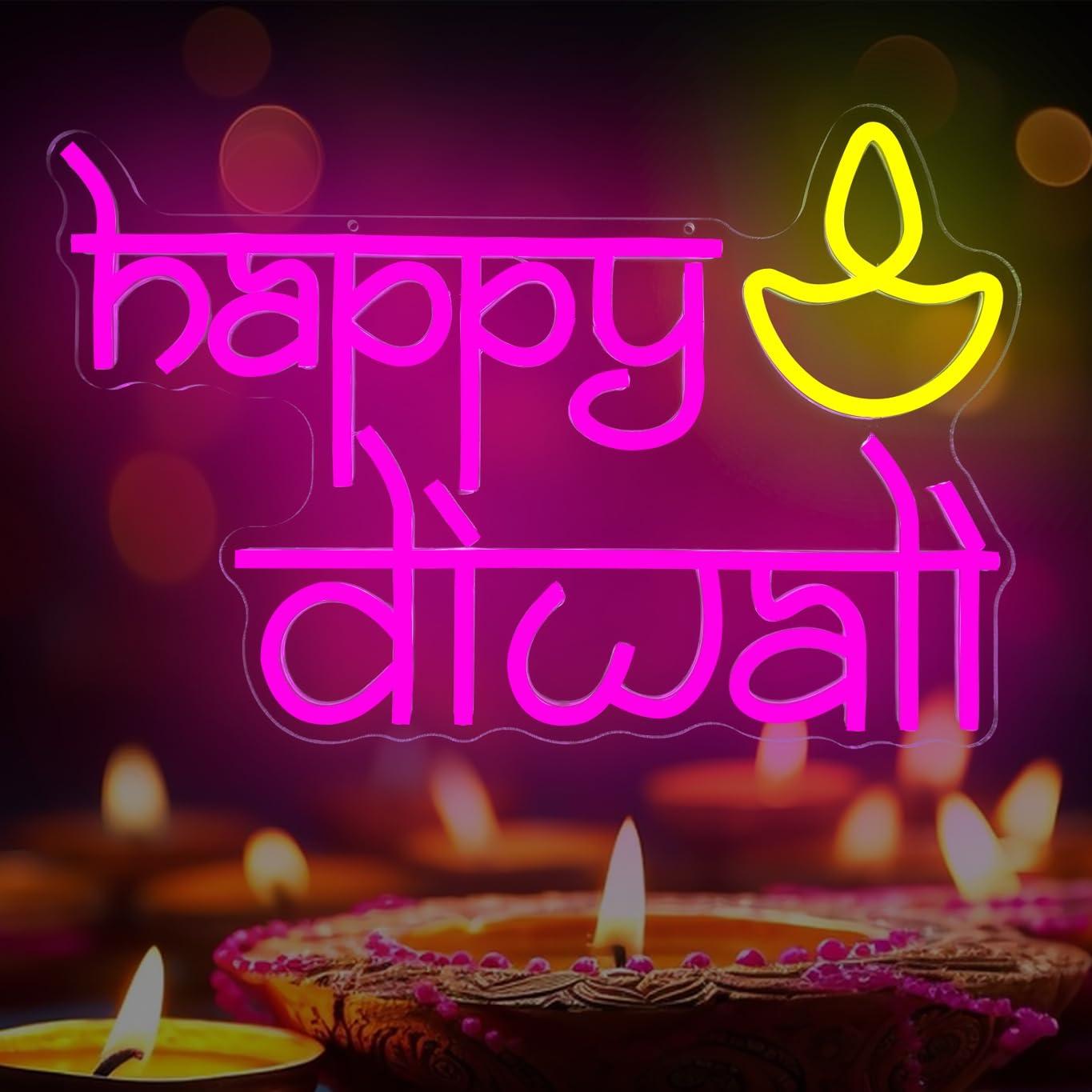 Home Bar Signs - Gelukkige Diwali Neonbord USB-aangedreven LED dimbare