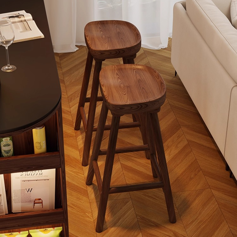 Home Bar Seating - Massief houten gebogen barkruk Hoge eet