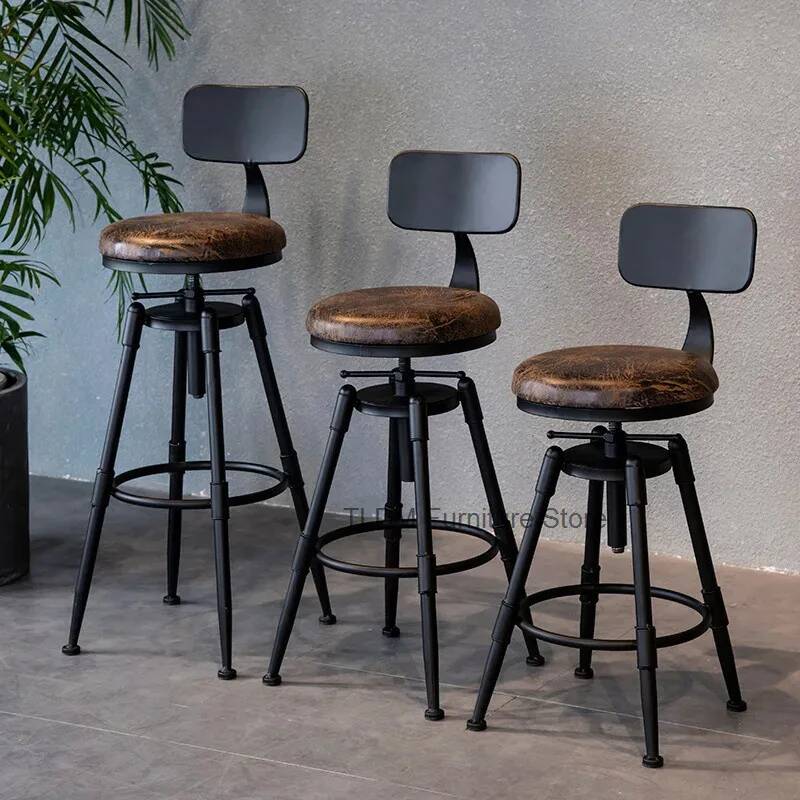 Home Bar Seating - Retro ijzeren barstoel, draaibare barkruk met