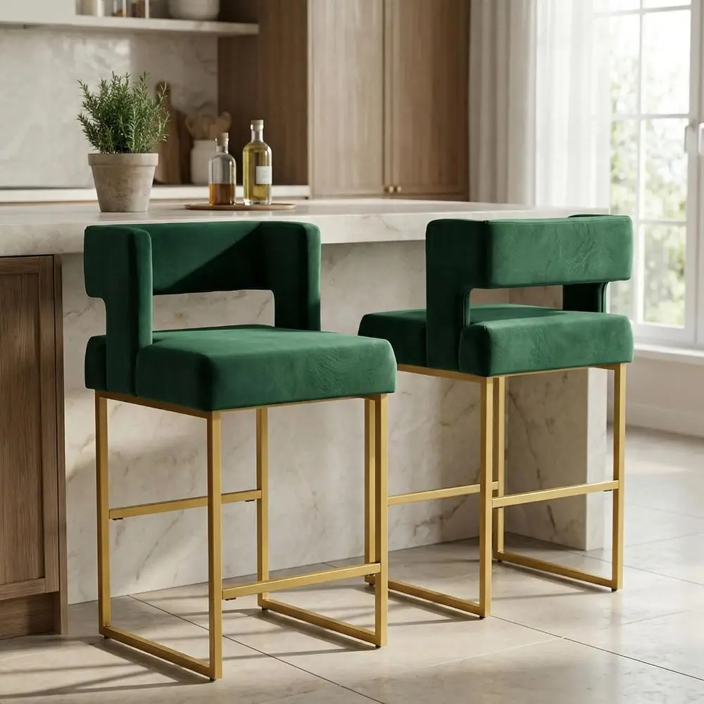 Home Bar And Counter - Set van 2 groene fluwelen barkrukken