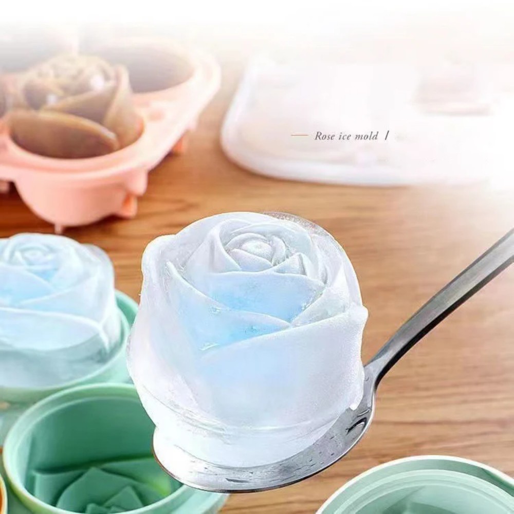 Ice Mold Sphere - 3D roosvormige siliconen ijsvormpjes, 4-gaats ijsblokjesbak,