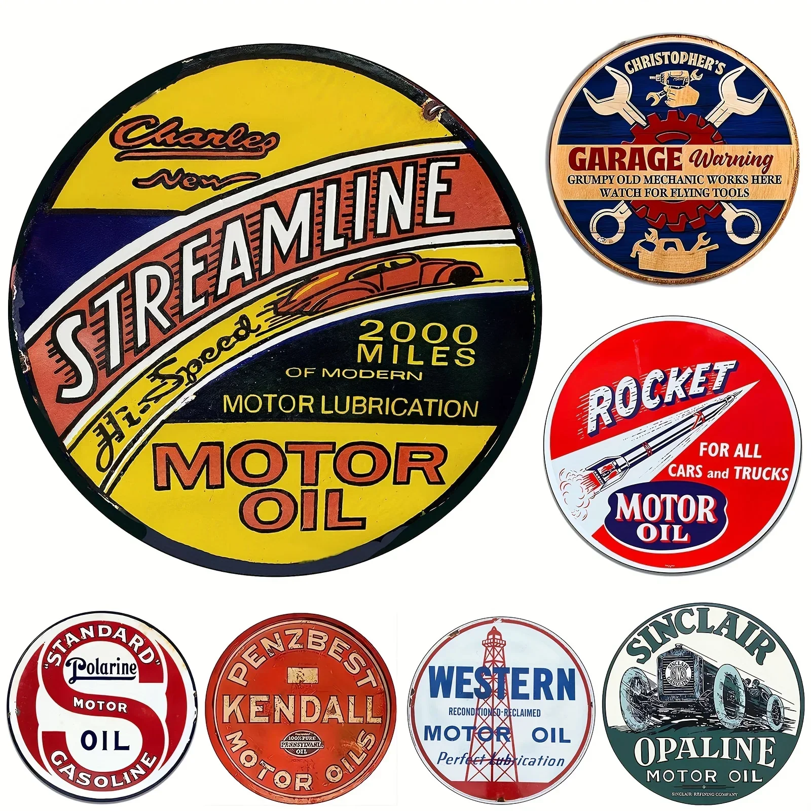 Vintage Motorolie Teken Ronde  - Home Bar And Restaurant recensie en prijs