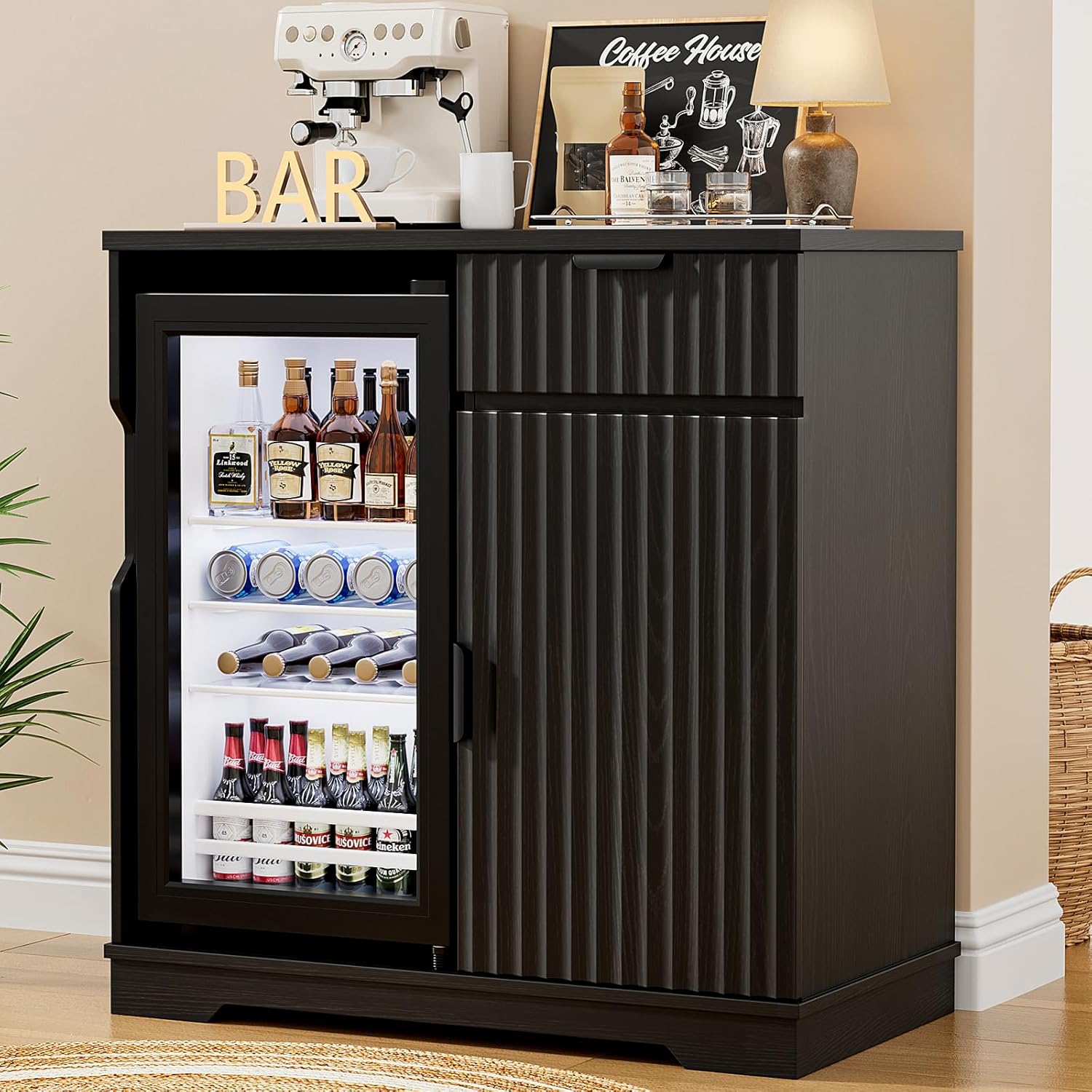 Gecanneleerde koffiebar-kast m - Home Bar And Fridge recensie en prijs