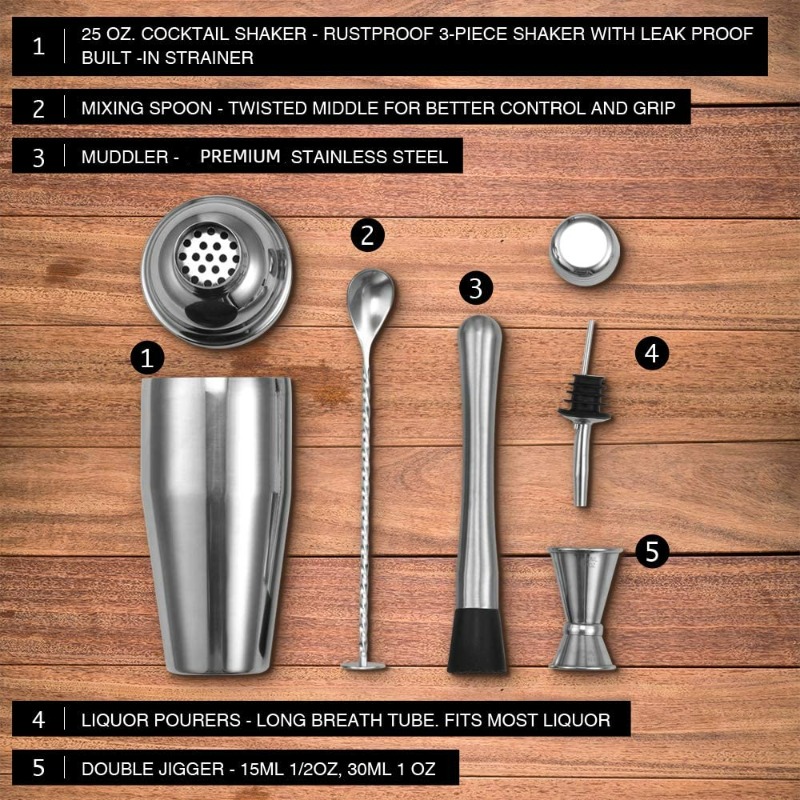 5-delige roestvrijstalen barmi - Boston Shaker Set recensie en prijs